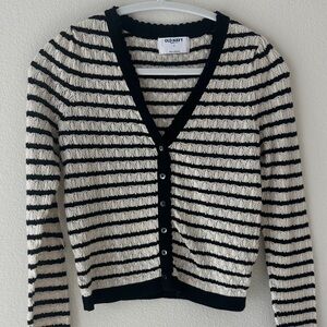 Old Navy Women's Black and Cream Striped Cardigan